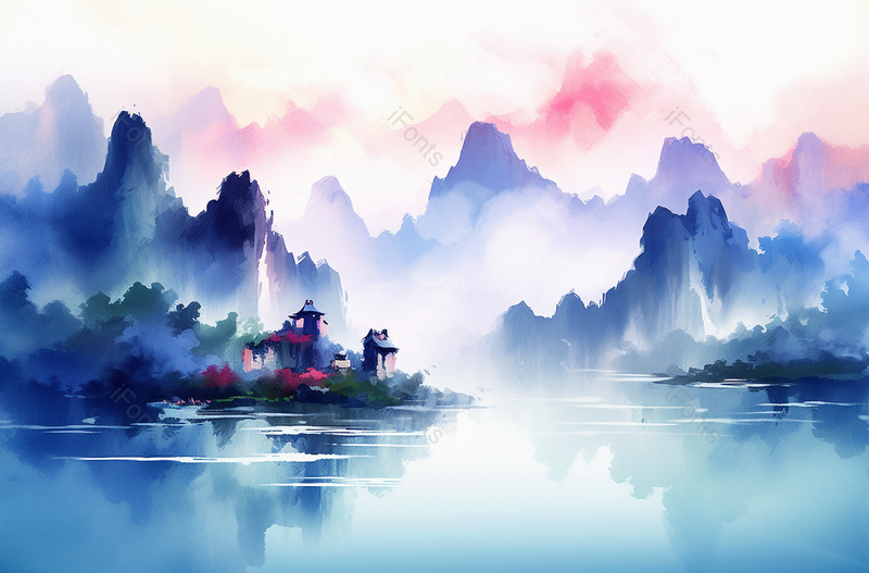 新中式山水风景抽象油画,插画/手绘图,插画/手绘图库,插画/手绘图下载,插画/手绘